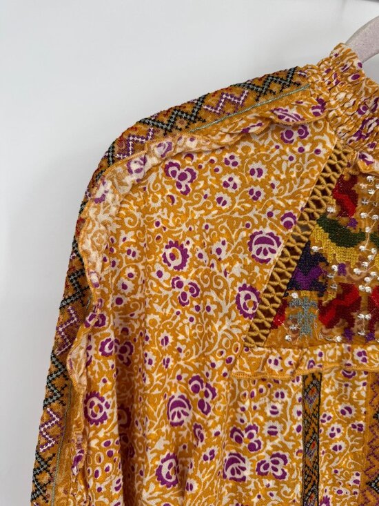 Women’s Anthropologie Maeve Embroidered Boho Top •Size 6 yellow festival - Picture 4 of 16